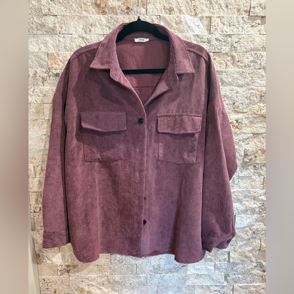 Ardene Ribbed Corduroy Shacket‎ in Dusty Rose xl